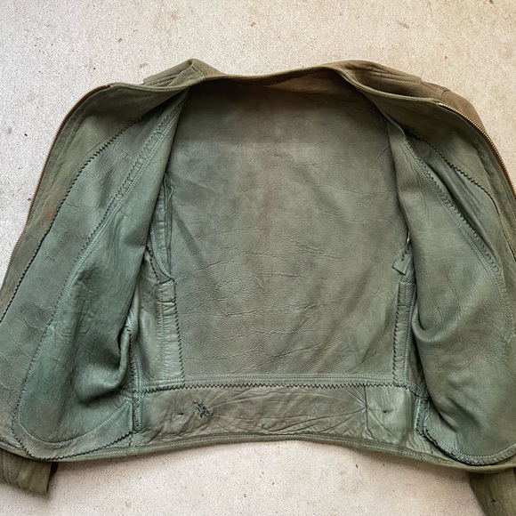 Antique Leather Jacket 1930s 40s Moto Biker Flapper Victorian Cossack XS Green - Picture 11 of 16